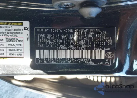 2009 Toyota Corolla S из США, поврежденный, VIN 2T1BU40E99C115781
